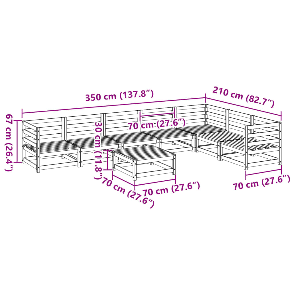 Set Divani da Giardino 8 pz in Legno Massello di Pino