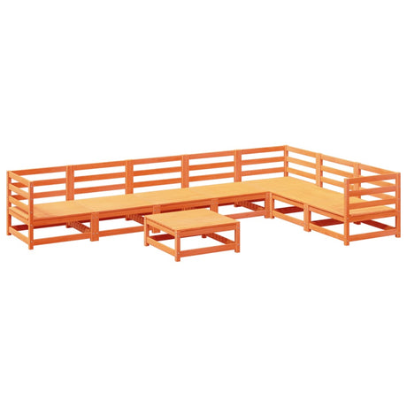 Set Divani da Giardino 8 pz Marrone Cera Legno Massello Pino