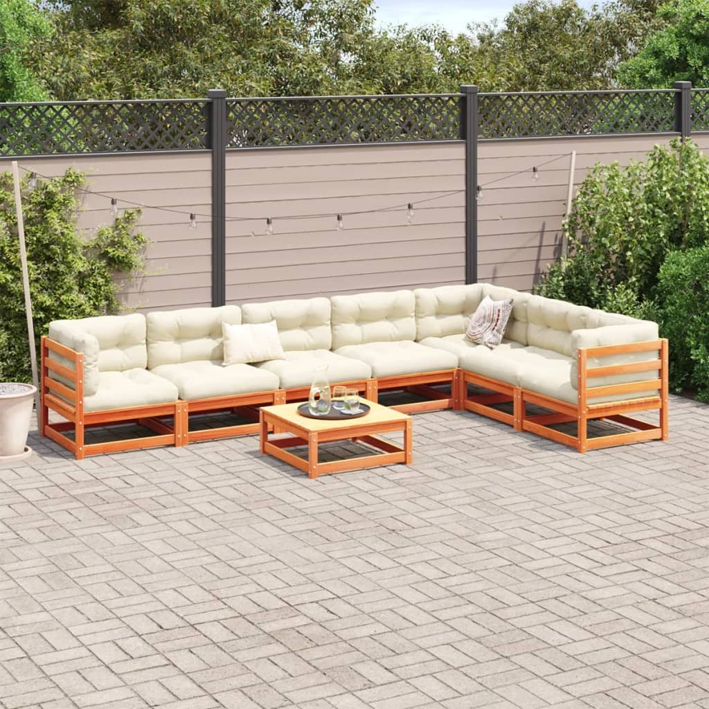 Set Divani da Giardino 8 pz Marrone Cera Legno Massello Pino