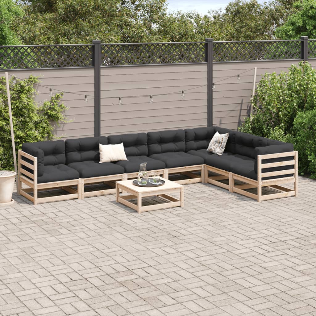 Set Divani da Giardino 8 pz con Cuscini Legno Massello di Pino