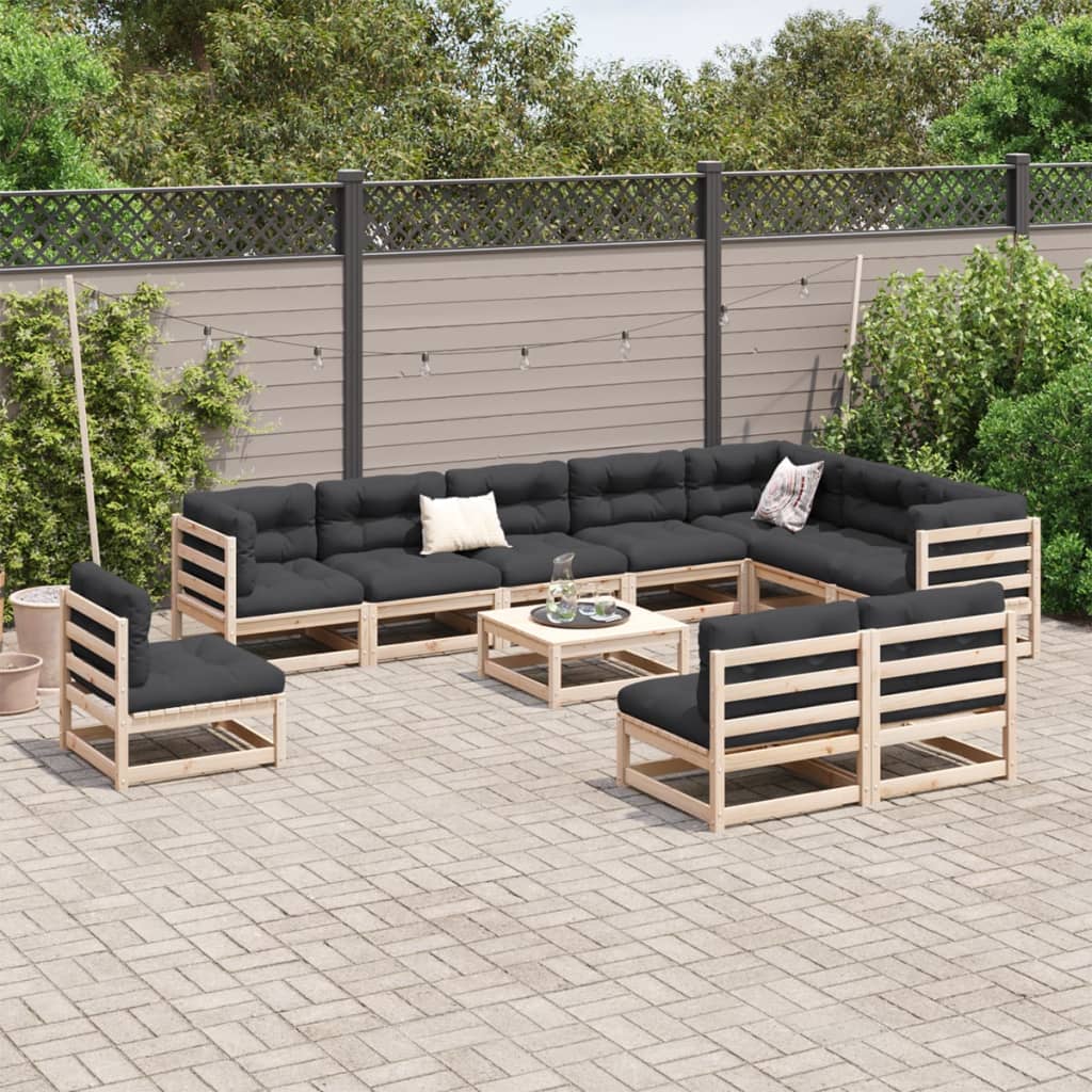 Set Divani da Giardino 11 pz in Legno Massello di Pino