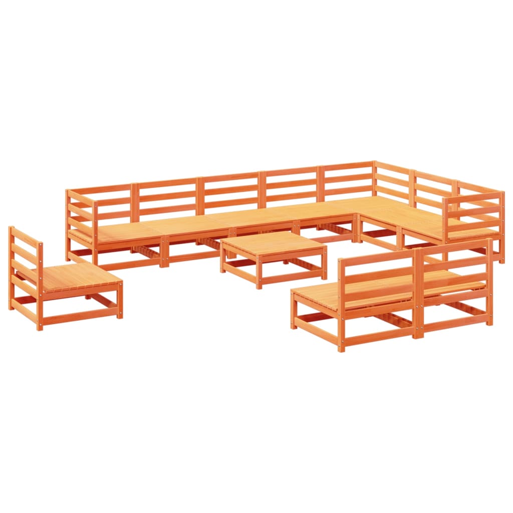 Set Divani da Giardino 11pz Marrone Cera Legno Massello di Pino