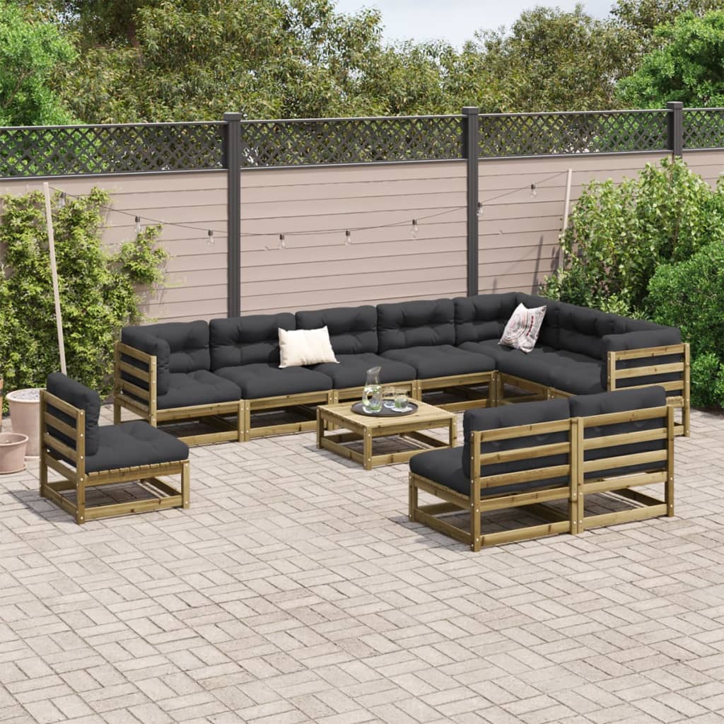 Set Divani da Giardino 11 pz in Legno Impregnato di Pino