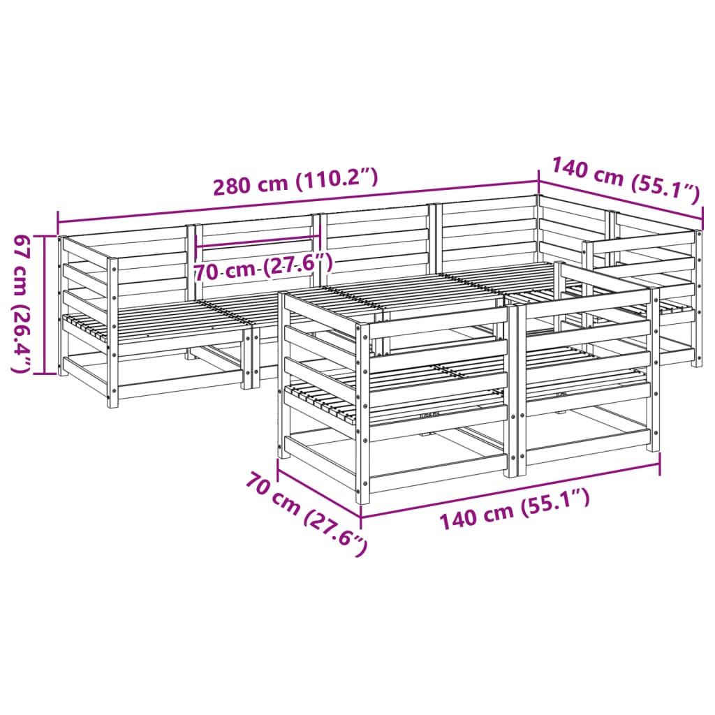 Set Divani da Giardino 7 pz in Legno Massello di Pino