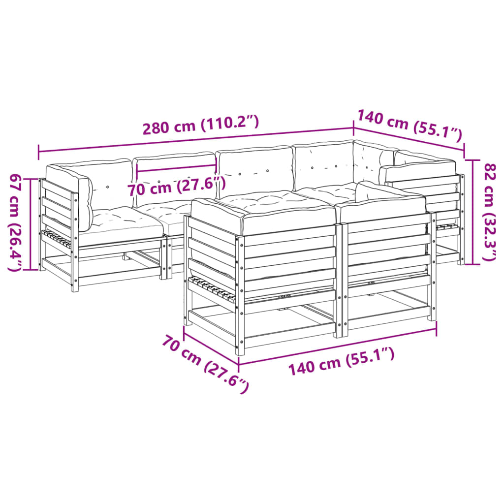 Set Divani da Giardino 7pz con Cuscini Legno Impregnato di Pino