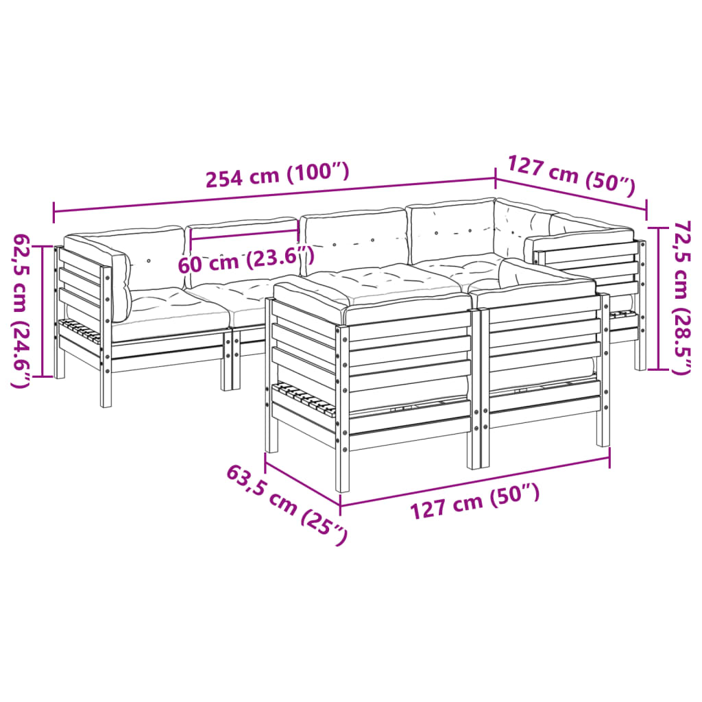 Set Divani Giardino 7 pz con Cuscini Marrone Cera Massello Pino