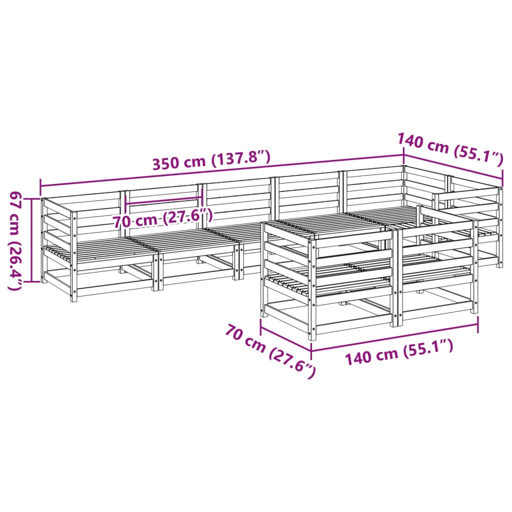 Set Divani da Giardino 8 pz in Legno Massello di Pino