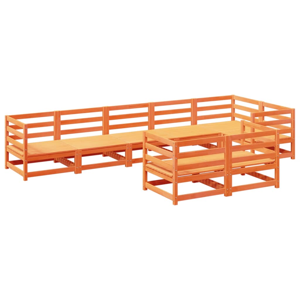 Set Divani da Giardino 8 pz Marrone Cera Legno Massello Pino