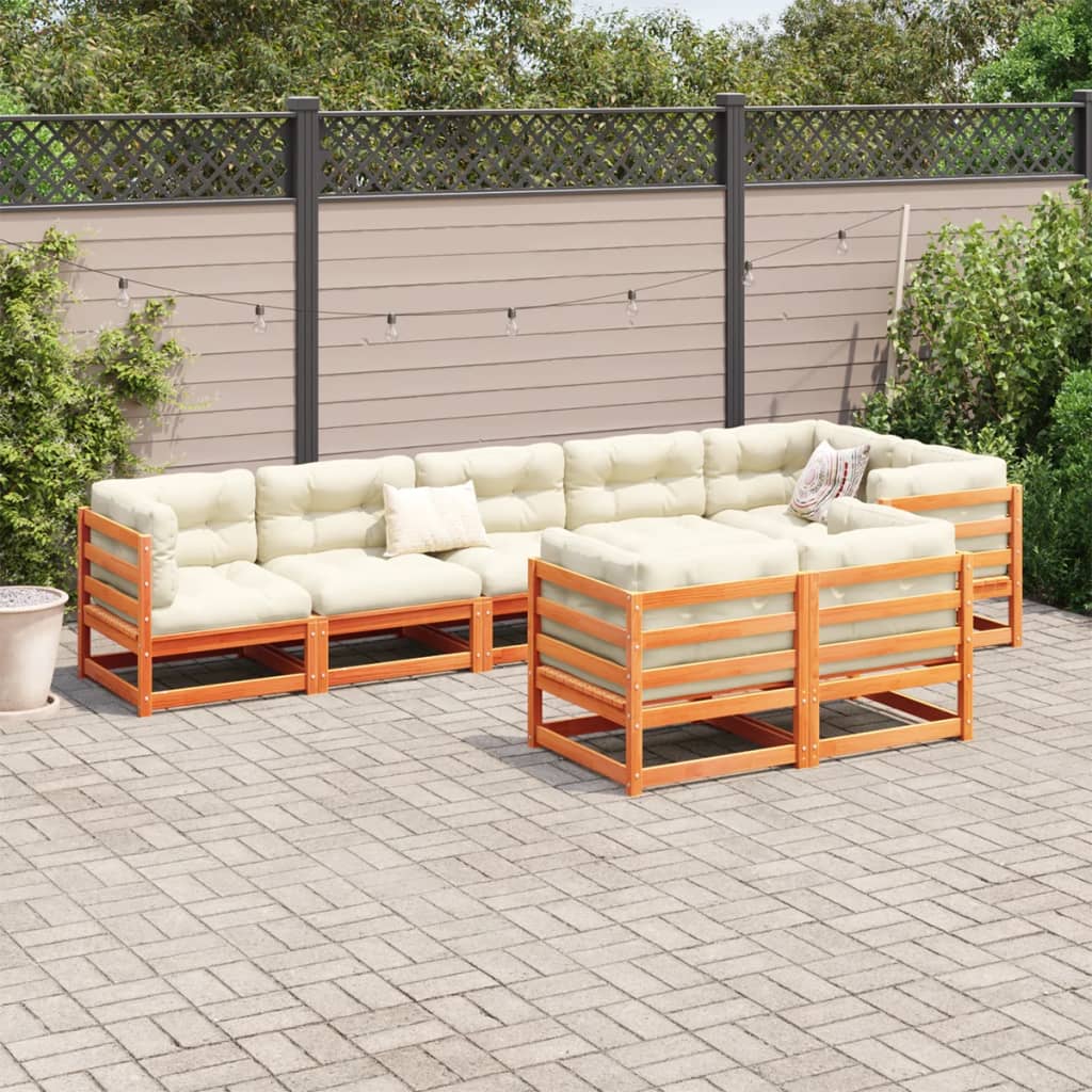 Set Divani da Giardino 8 pz Marrone Cera Legno Massello Pino