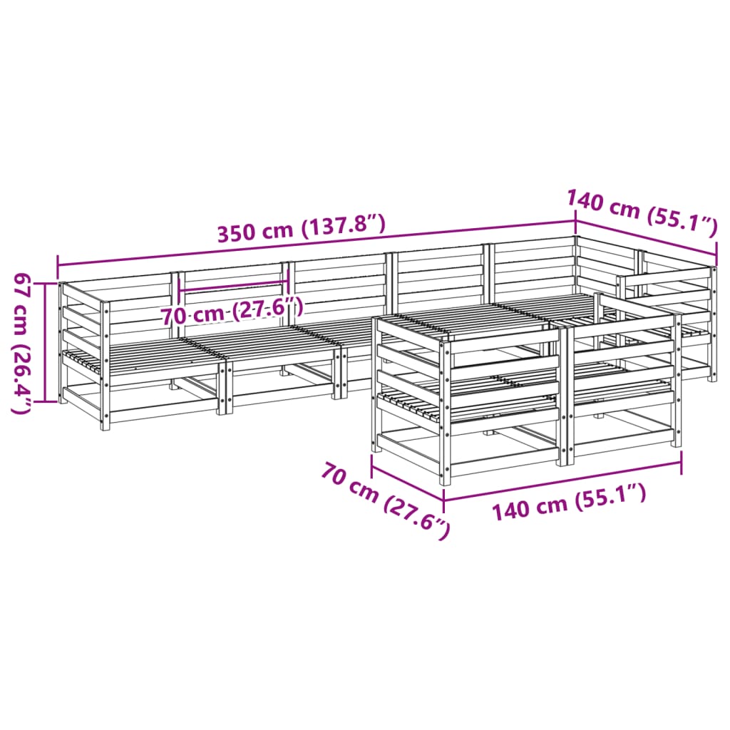 Set Divani da Giardino 8 pz Marrone Cera Legno Massello Pino