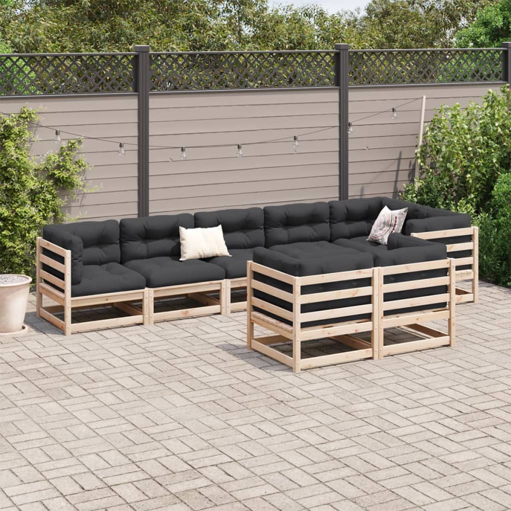 Set Divani da Giardino 8 pz con Cuscini Legno Massello di Pino