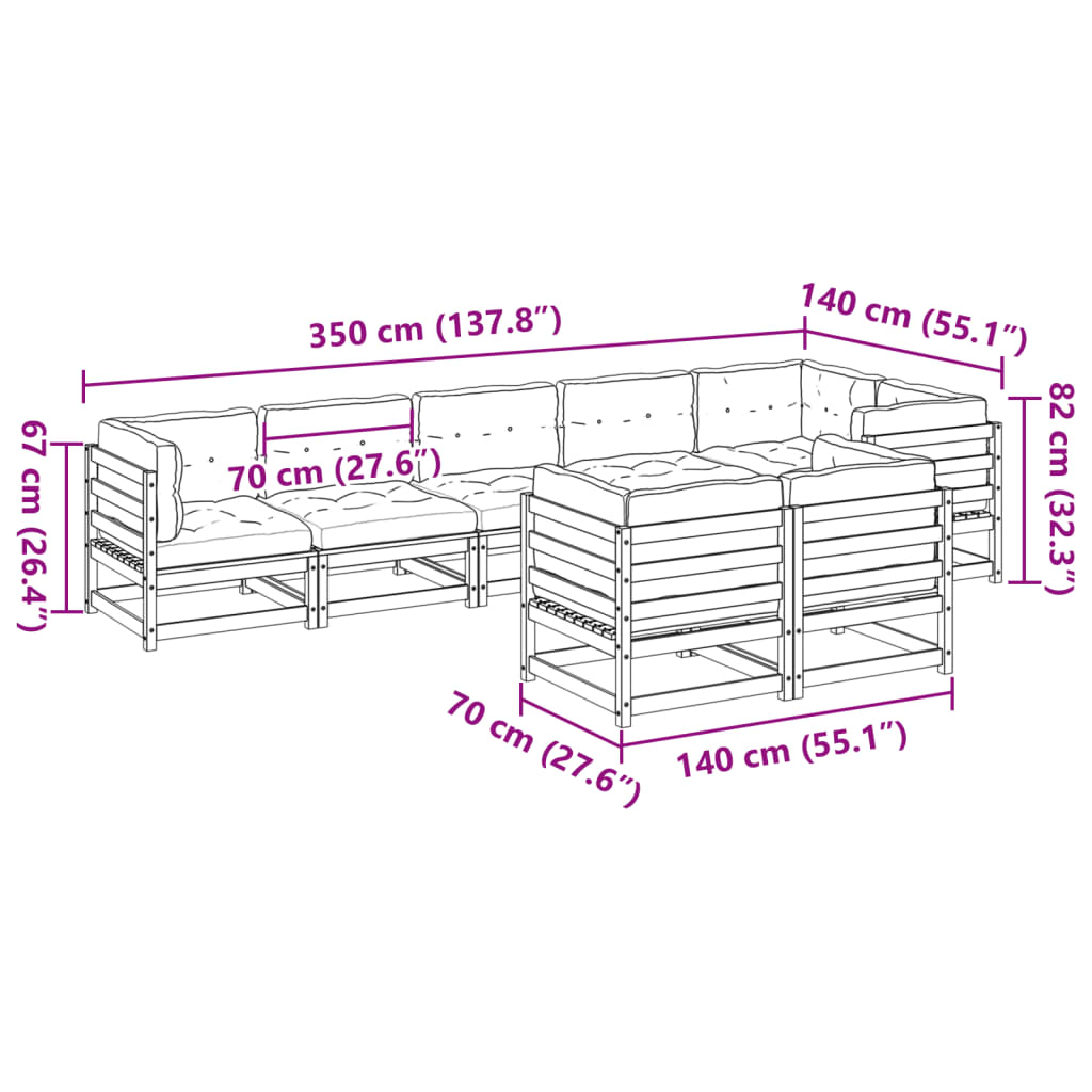 Set Divani Giardino 8 pz con Cuscini Marrone Cera Massello Pino