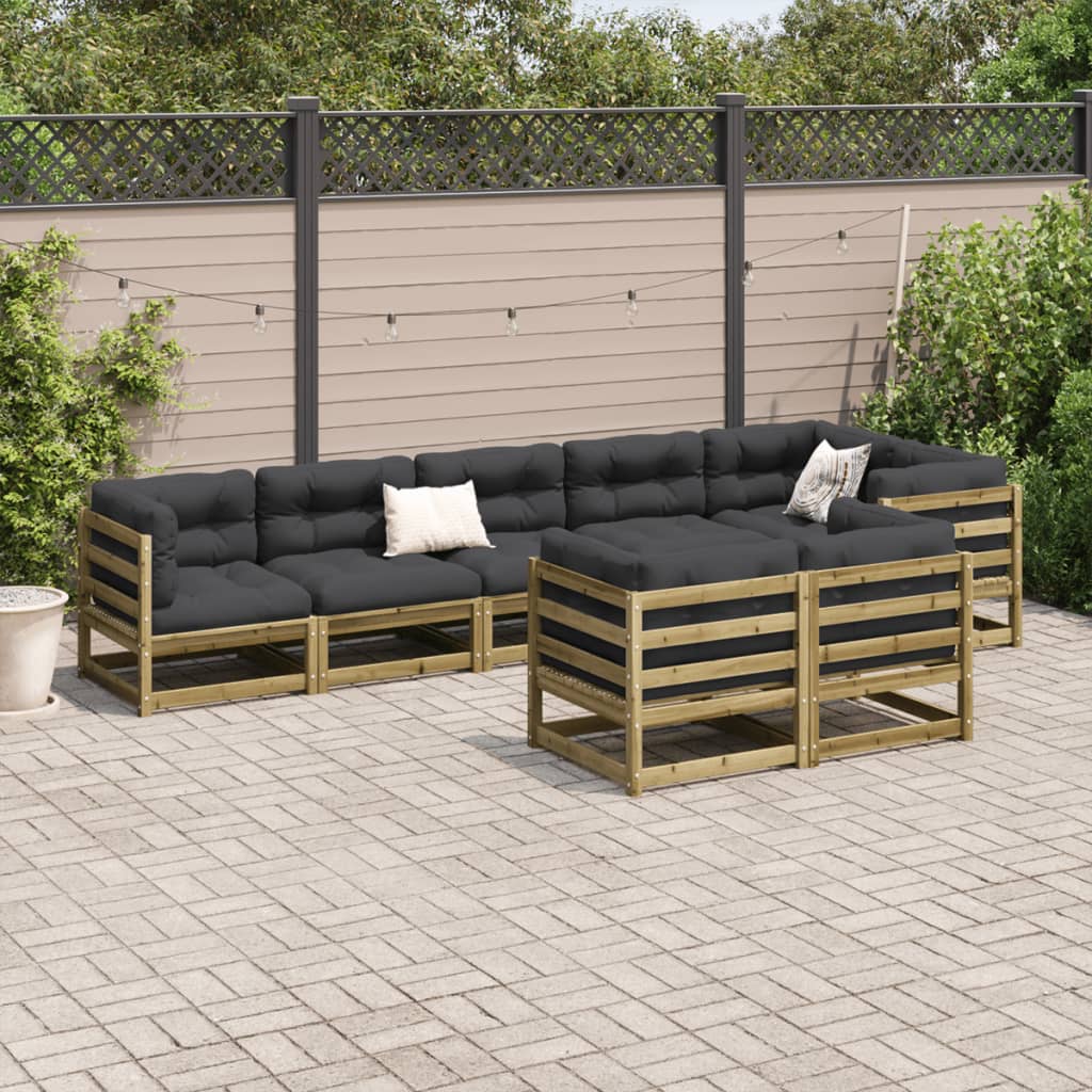 Set Divani da Giardino 8pz con Cuscini Legno Impregnato di Pino