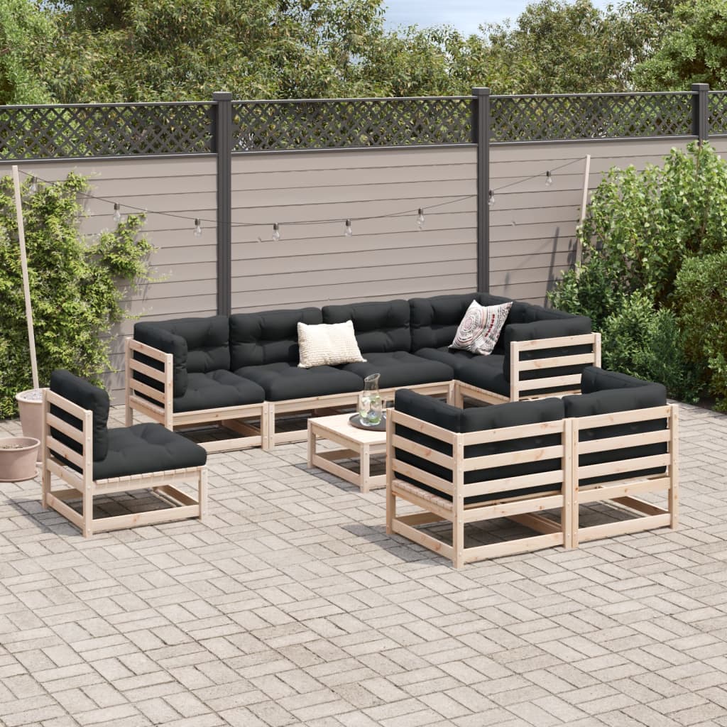 Set Divani da Giardino 9 pz con Cuscini Legno Massello di Pino