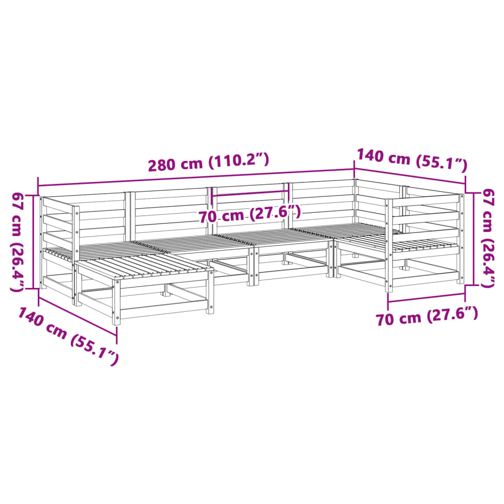 Set Divani da Giardino 6 pz in Legno Massello di Pino