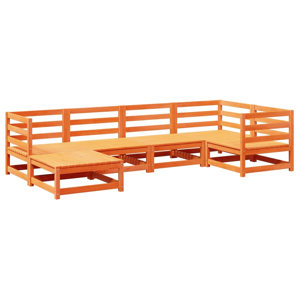 Set Divani da Giardino 6 pz Marrone Cera Legno Massello Pino