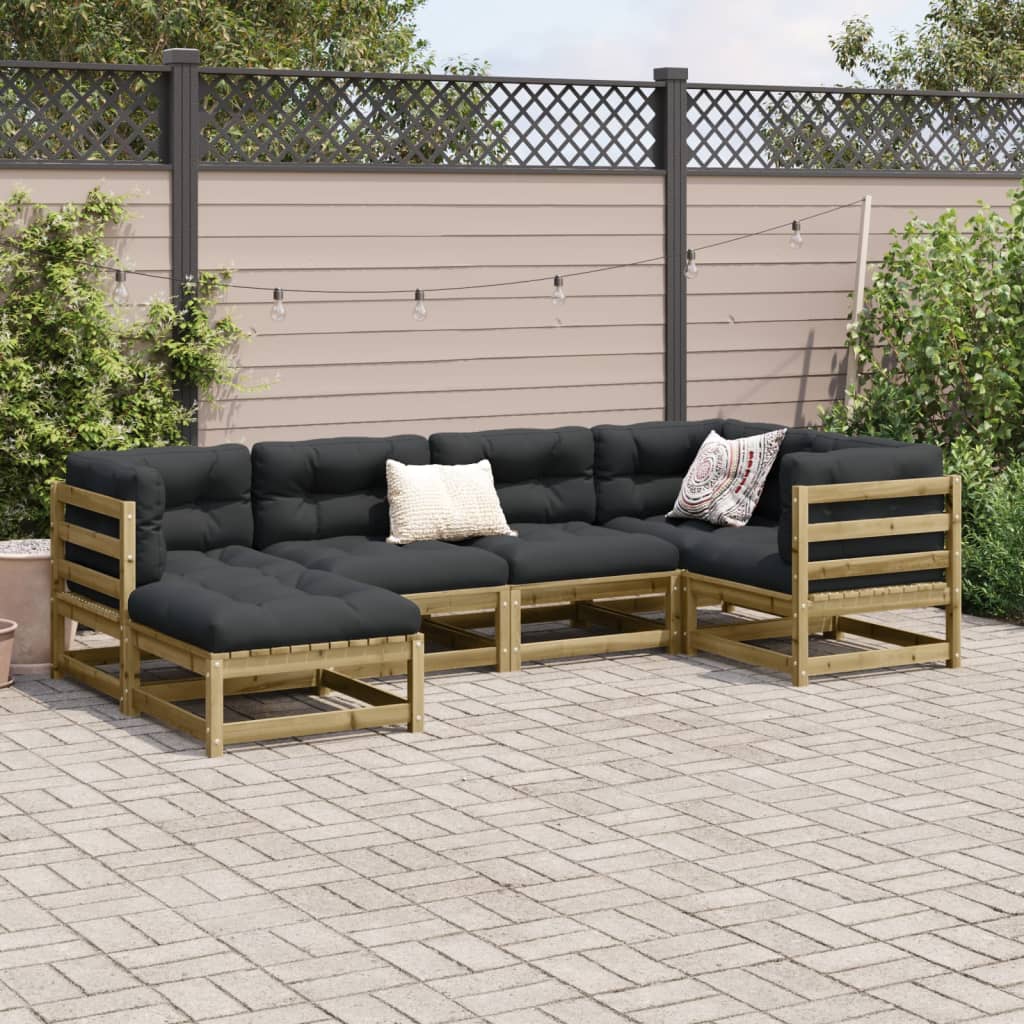 Set Divani da Giardino 6pz con Cuscini Legno Impregnato di Pino