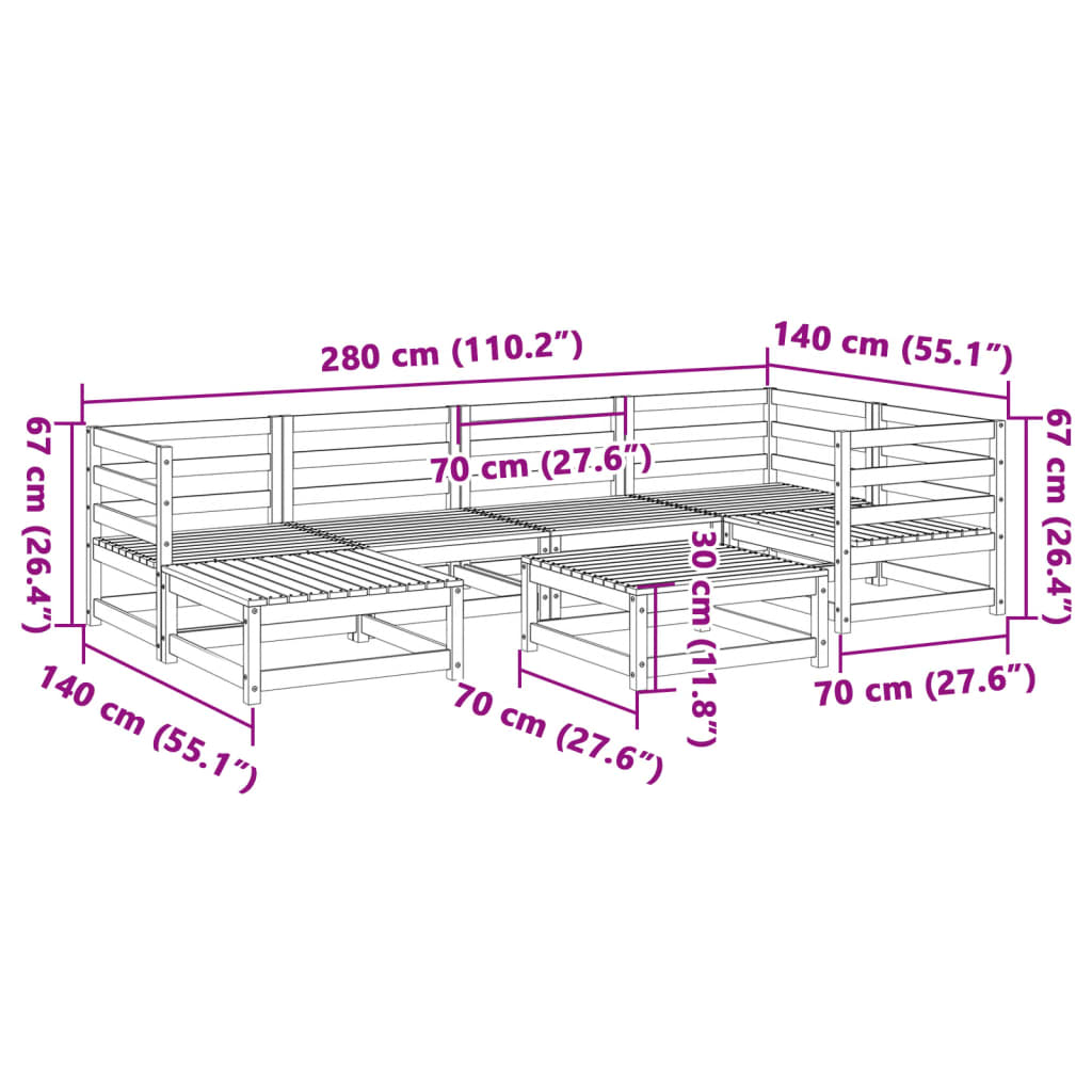 Set Divani da Giardino 7 pz in Legno Massello di Pino