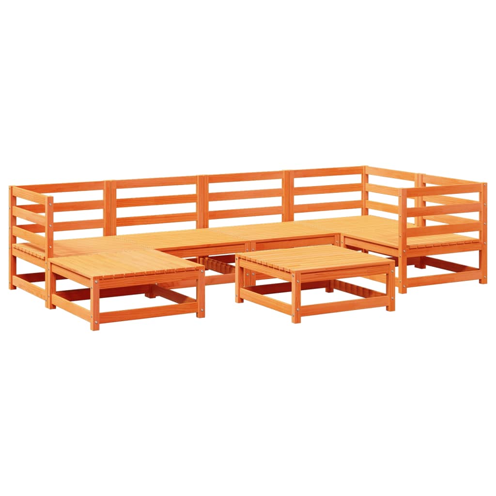 Set Divani da Giardino 7 pz Marrone Cera Legno Massello Pino