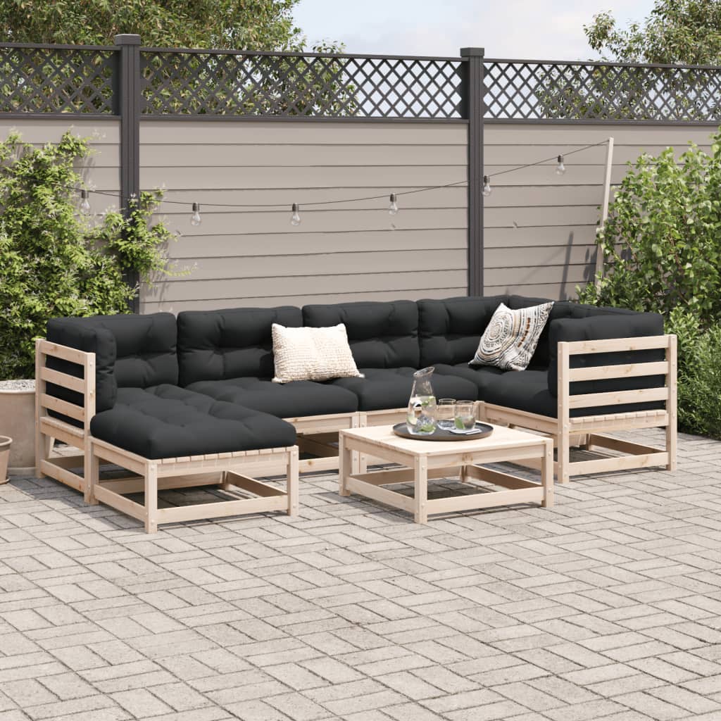 Set Divani da Giardino 7 pz con Cuscini Legno Massello di Pino