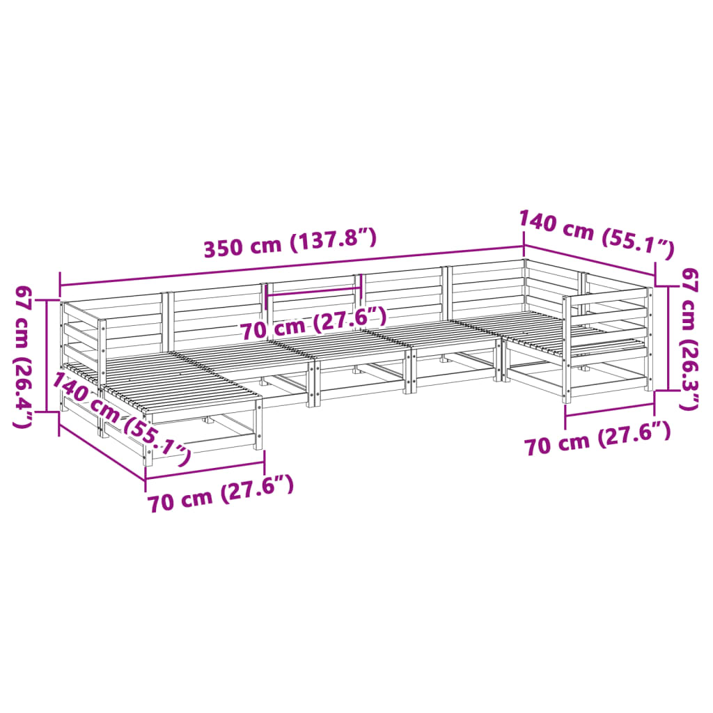 Set Divani da Giardino 7 pz Marrone Cera Legno Massello Pino