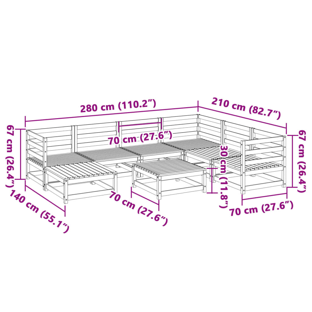 Set Divani da Giardino 8 pz in Legno Massello di Pino