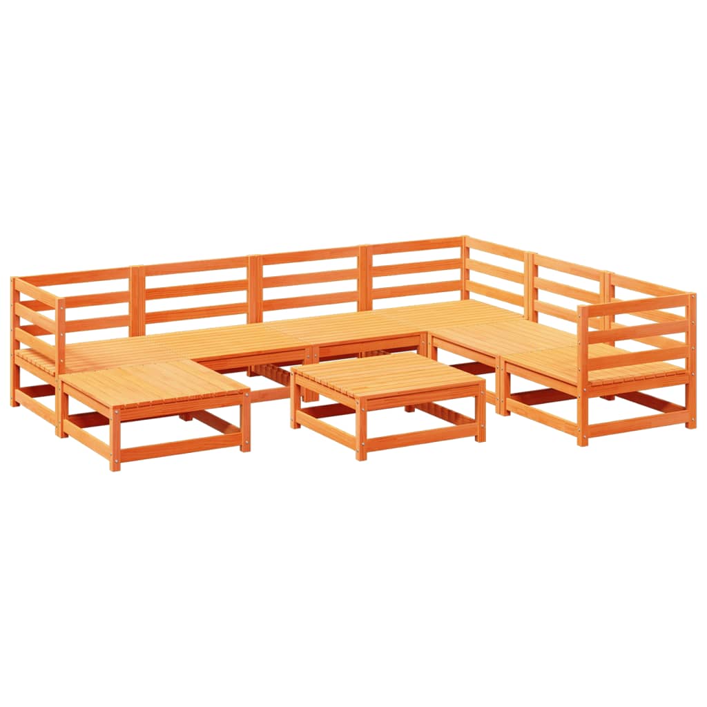 Set Divani da Giardino 8 pz Marrone Cera Legno Massello Pino