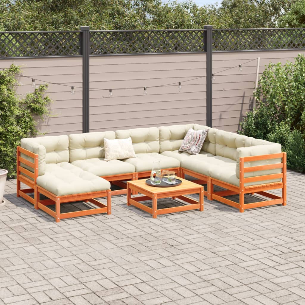 Set Divani da Giardino 8 pz Marrone Cera Legno Massello Pino