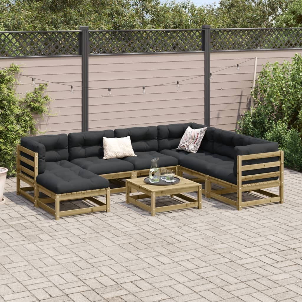 Set Divani da Giardino 8pz con Cuscini Legno Impregnato di Pino