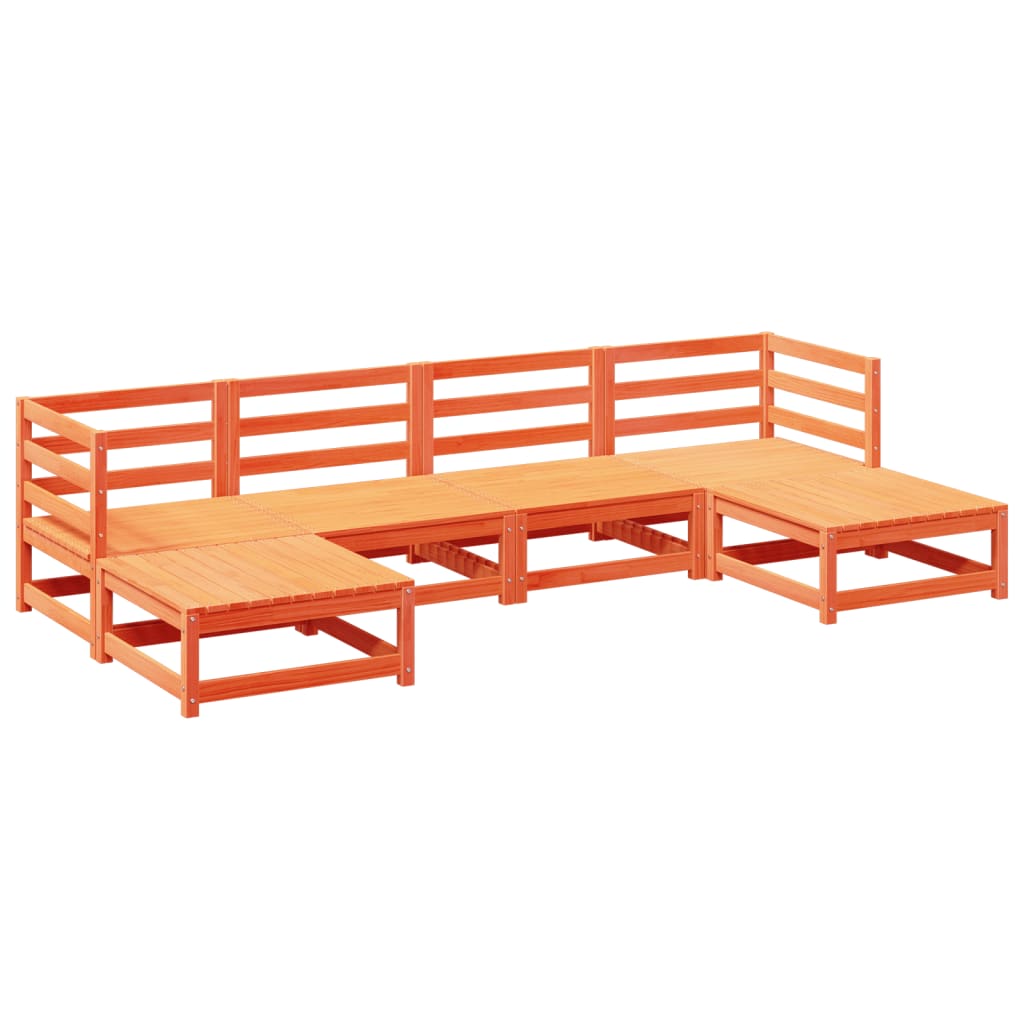 Set Divani da Giardino 6 pz Marrone Cera Legno Massello Pino