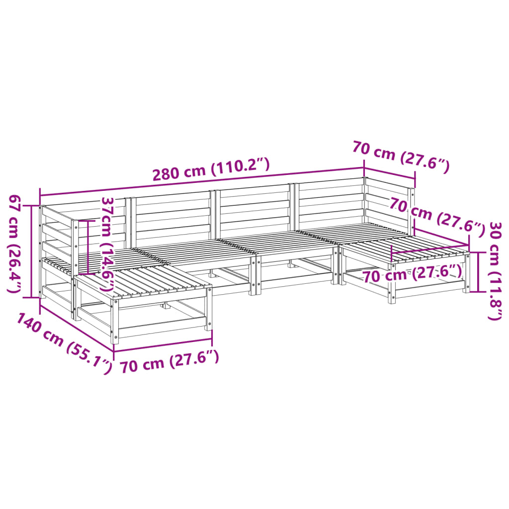 Set Divani da Giardino 6 pz in Legno Massello Abete Douglas