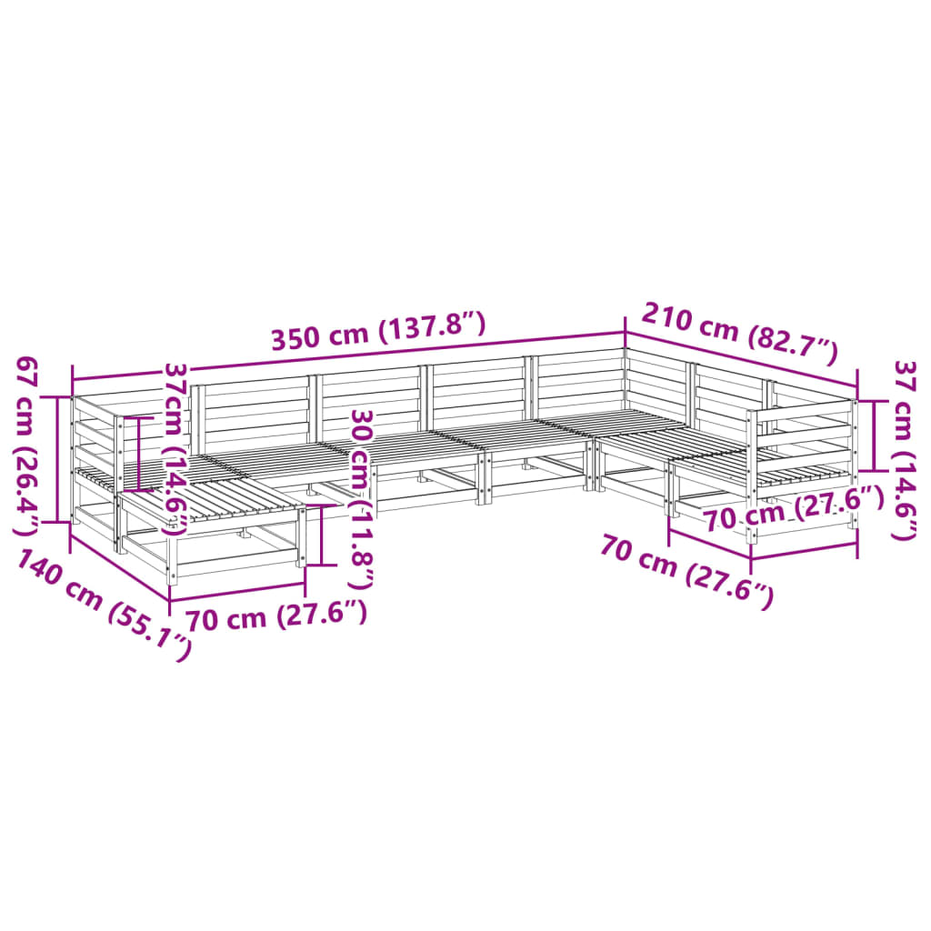 Set Divani da Giardino 8 pz in Legno Massello di Pino