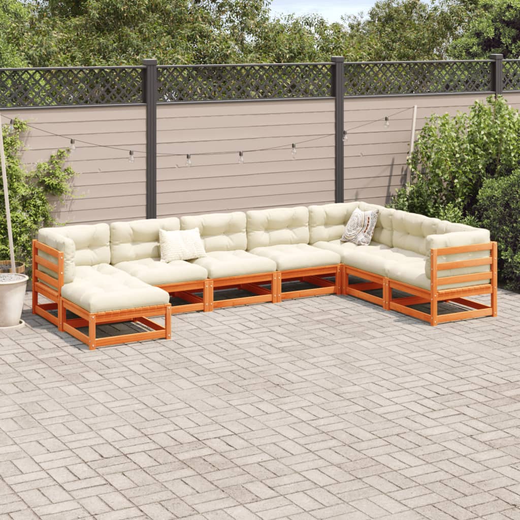 Set Divani da Giardino 8 pz Marrone Cera Legno Massello Pino