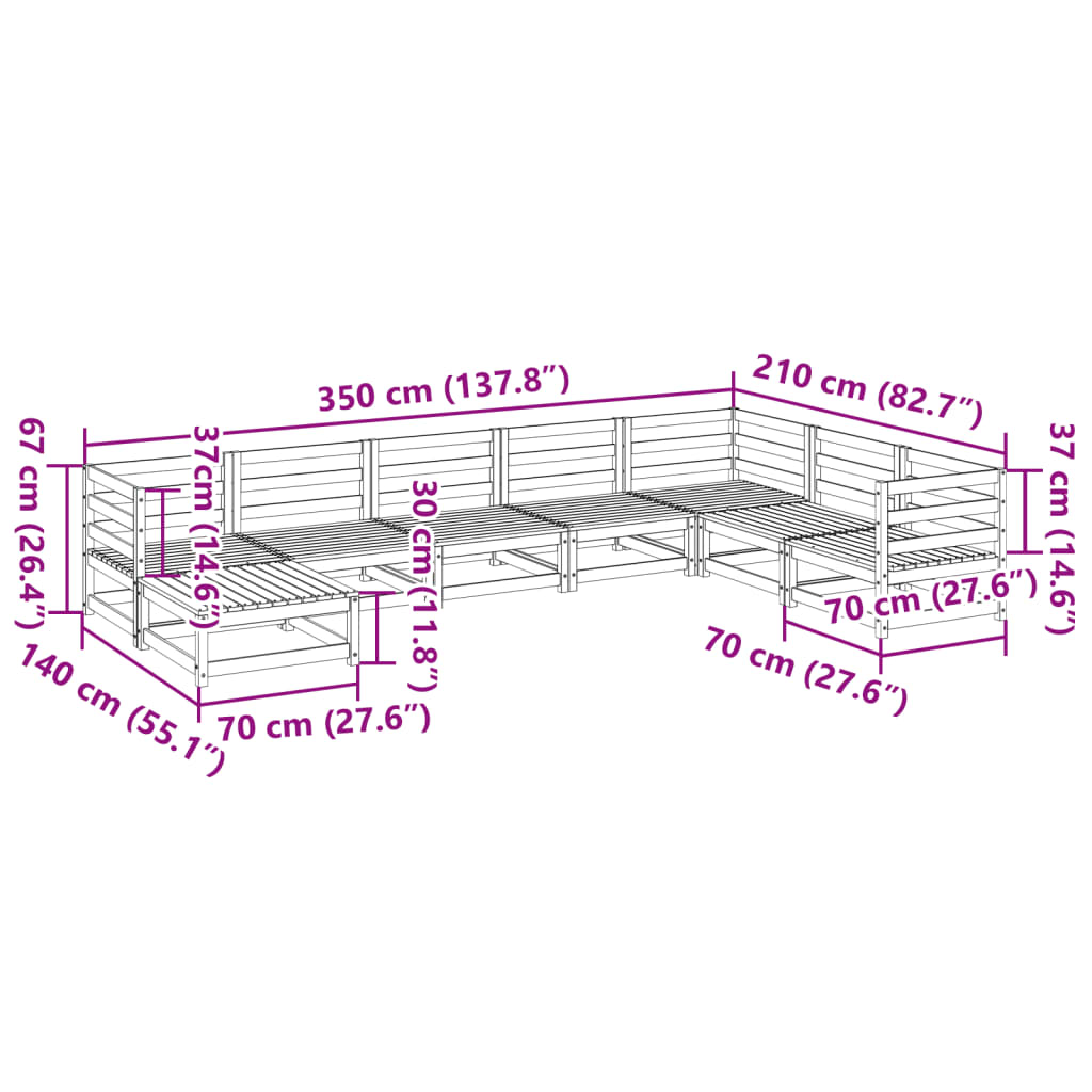 Set Divani da Giardino 8 pz Marrone Cera Legno Massello Pino