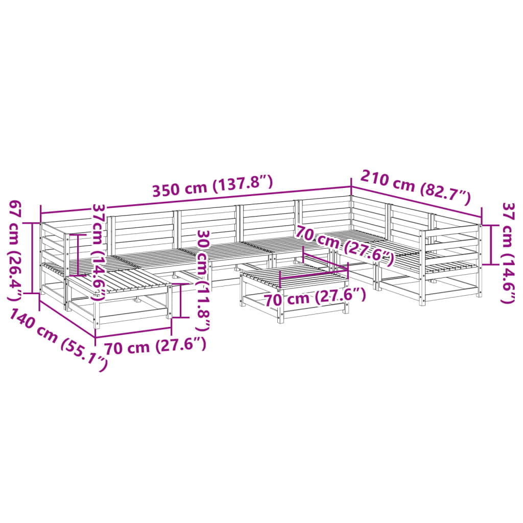 Set Divani da Giardino 9 pz in Legno Massello di Pino