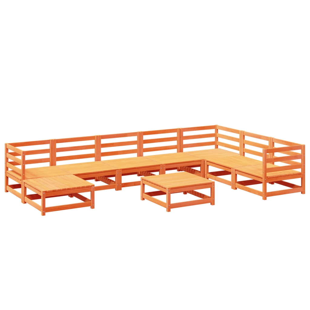 Set Divani da Giardino 9 pz Marrone Cera Legno Massello Pino