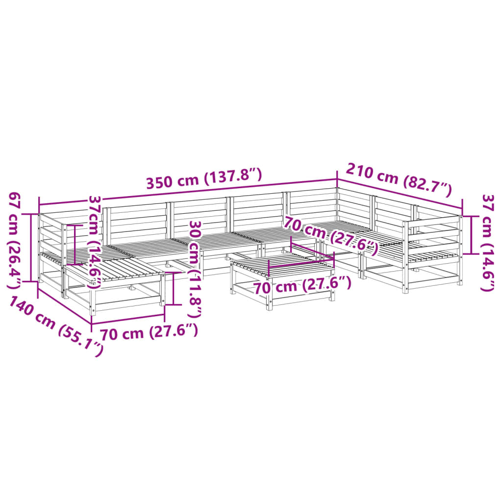 Set Divani da Giardino 9 pz Marrone Cera Legno Massello Pino