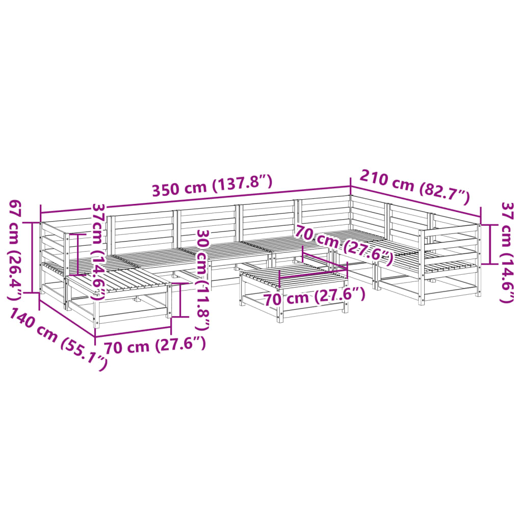 Set Divani da Giardino 9 pz in Legno Massello Abete Douglas