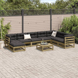 Set Divani da Giardino 9pz con Cuscini Legno Impregnato di Pino