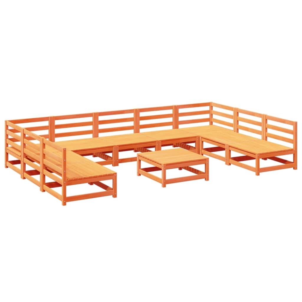 Set Divani da Giardino 10 pz Marrone Cera Legno Massello Pino