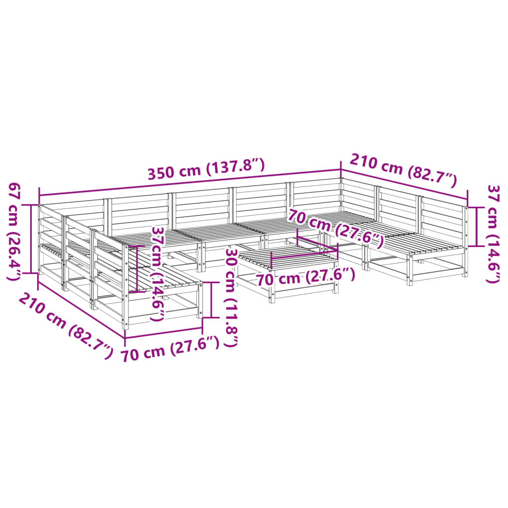 Set Divani da Giardino 10 pz in Legno Impregnato di Pino