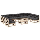 Set Divani da Giardino 10 pz con Cuscini Legno Massello di Pino