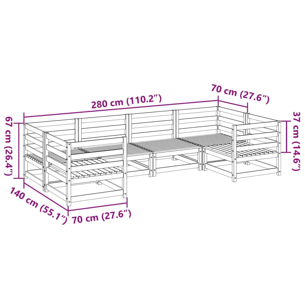 Set Divani da Giardino 6 pz in Legno Massello di Pino