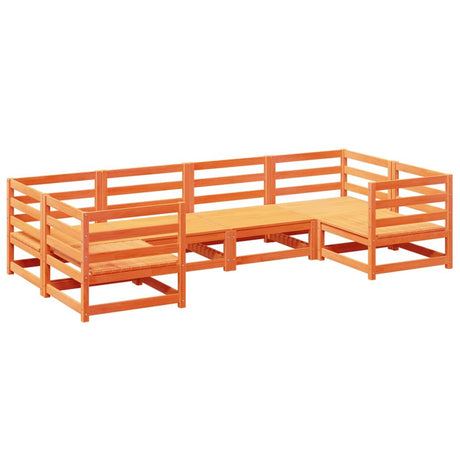 Set Divani da Giardino 6 pz Marrone Cera Legno Massello Pino