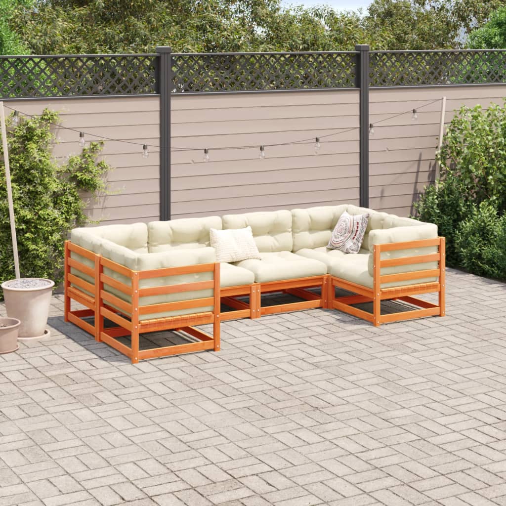 Set Divani da Giardino 6 pz Marrone Cera Legno Massello Pino