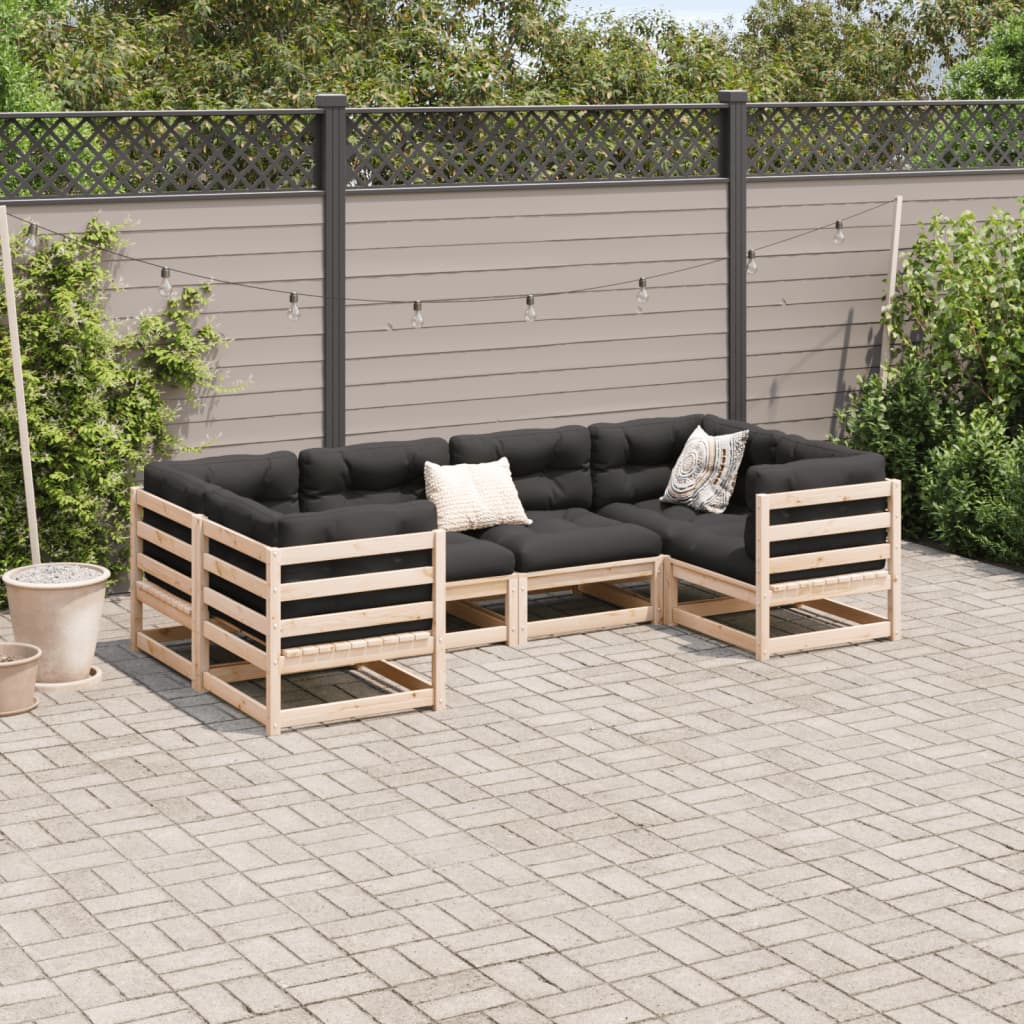 Set Divani Giardino 6 pz con Cuscini in Legno Massello di Pino