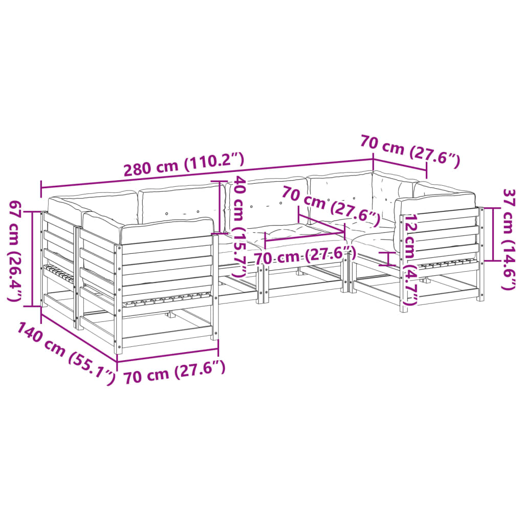 Set Divani Giardino 6 pz Cuscini Legno Massello Abete Douglas