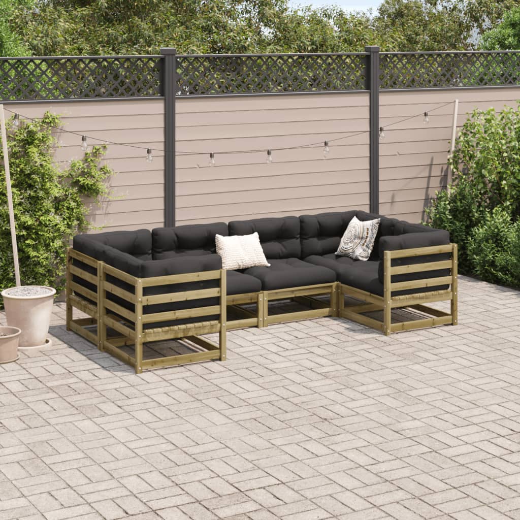 Set Divani da Giardino 6pz con Cuscini Legno Impregnato di Pino