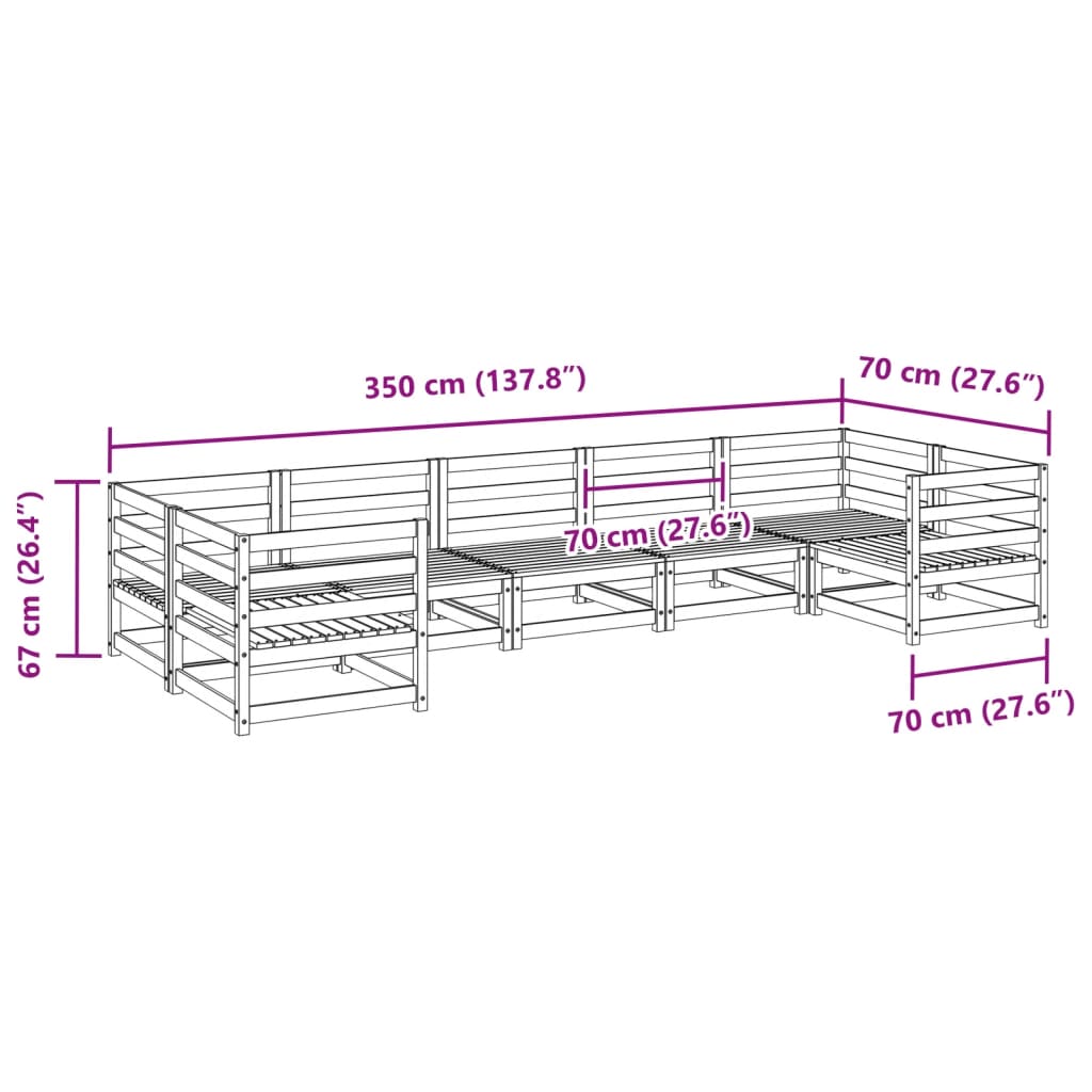 Set Divani da Giardino 7 pz in Legno Massello di Pino