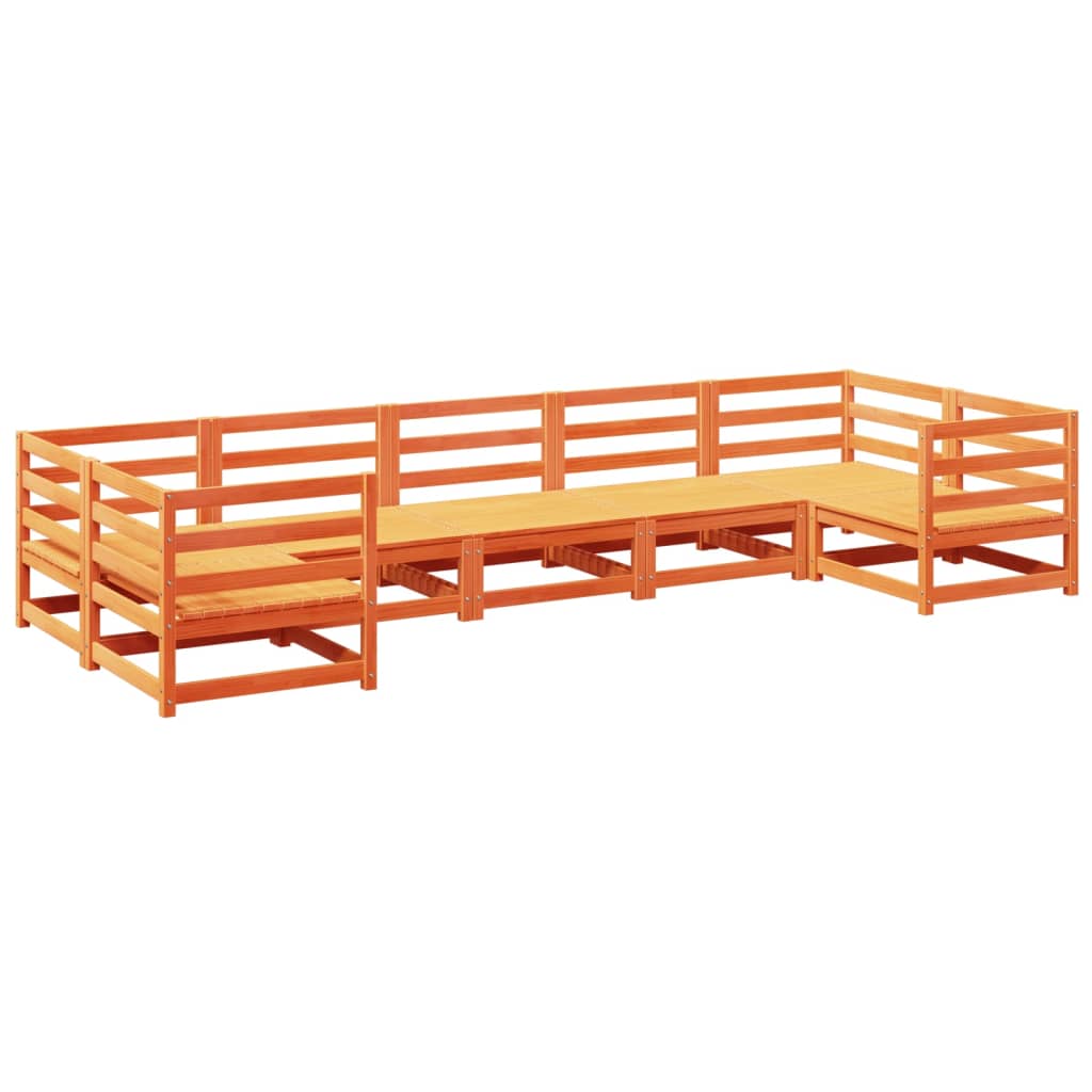 Set Divani da Giardino 7 pz Marrone Cera Legno Massello Pino